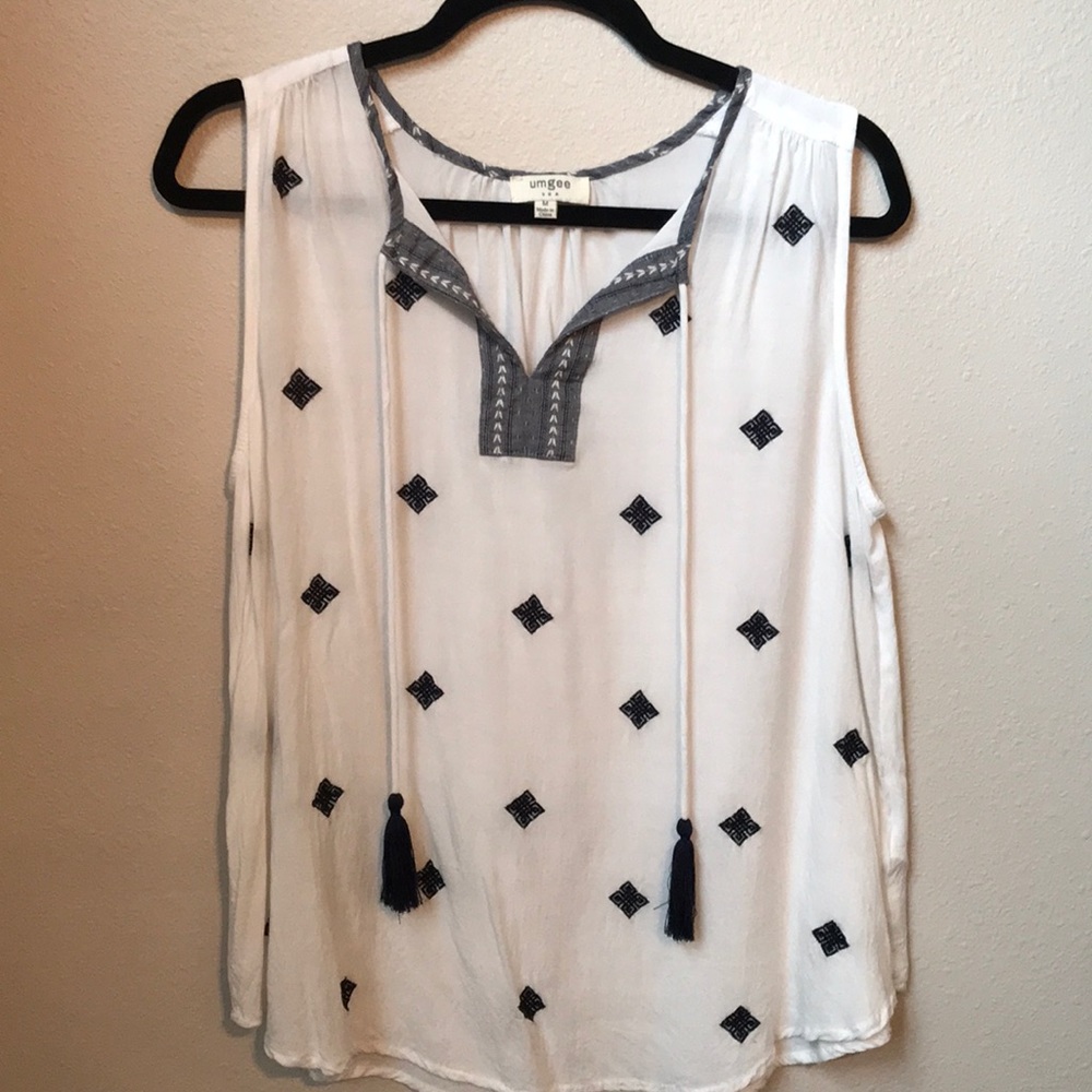 Umgee white top with tassel ties